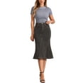 thumbnail image 2 of INSPIRE CHIC Casual Denim Skirt for Women's High Waisted A-Line Flared Midi Skirts XL Dark Grey, 2 of 6
