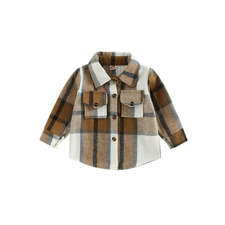 

Diconna Toddler Baby Boy Girl Plaid Shirt Jacket Button Down Flannel Shacket Top Christmas Fall Winter Clothes Khaki 2-3 Years