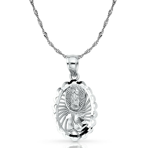 Ioka-14K White Gold 15 Years Quinceanera Years Charm Pendant with 0.9mm Singapore Chain Necklace - 16"