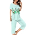 thumbnail image 2 of Aqestyerly Ensemble de Pyjama, Ensemble de Pyjama Décontracté pour Femmes avec Blouse à Manches Courtes et Col Rond et Pantalon Confortable/vert Menthe(m), 2 of 5