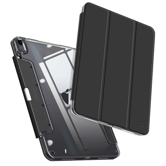 Fintie Clear Case for iPad Air 11" M3 (2025) / M2 (2024), iPad Air 10.9" 5th / 4th Gen – Transparent Back Cover with Pencil Holder, Black