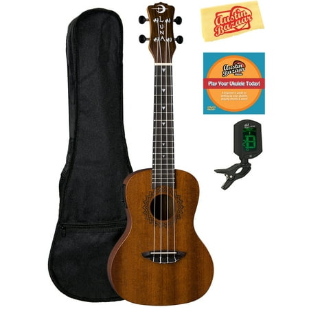 Luna Vintage Mahogany Concert Acoustic-Electric Ukulele Bundle with Gig Bag, Tuner, Austin Bazaar Instructional DVD, and Polishing Cloth