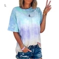 thumbnail image 1 of Camiseta de mujer Tie Dyed Causal Top Blusa de cuello redondo de manga corta, azul, L Methold AP001629-14, 1 of 6