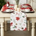 thumbnail image 2 of Christmas Red Flowers Pine Branch Table Runner, 13x72 Inch Seasonal Poinsettia Snowballs Socks Xmas Holiday Table Runner for Party Home Kitchen Décor, 2 of 5