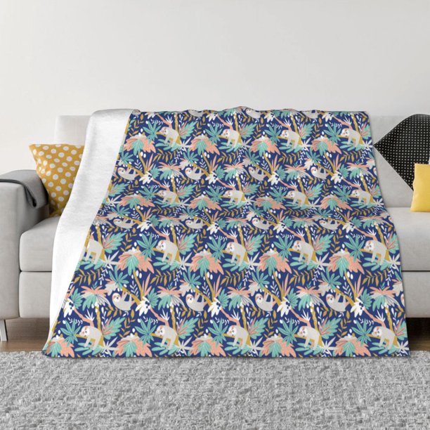 Fotbe Tropical Sloth Manta de Franela con Estampado, Manta Ultrasuave para Cama, Sofá, Auto, Hipoalergénica y Antibolitas-50"x40"