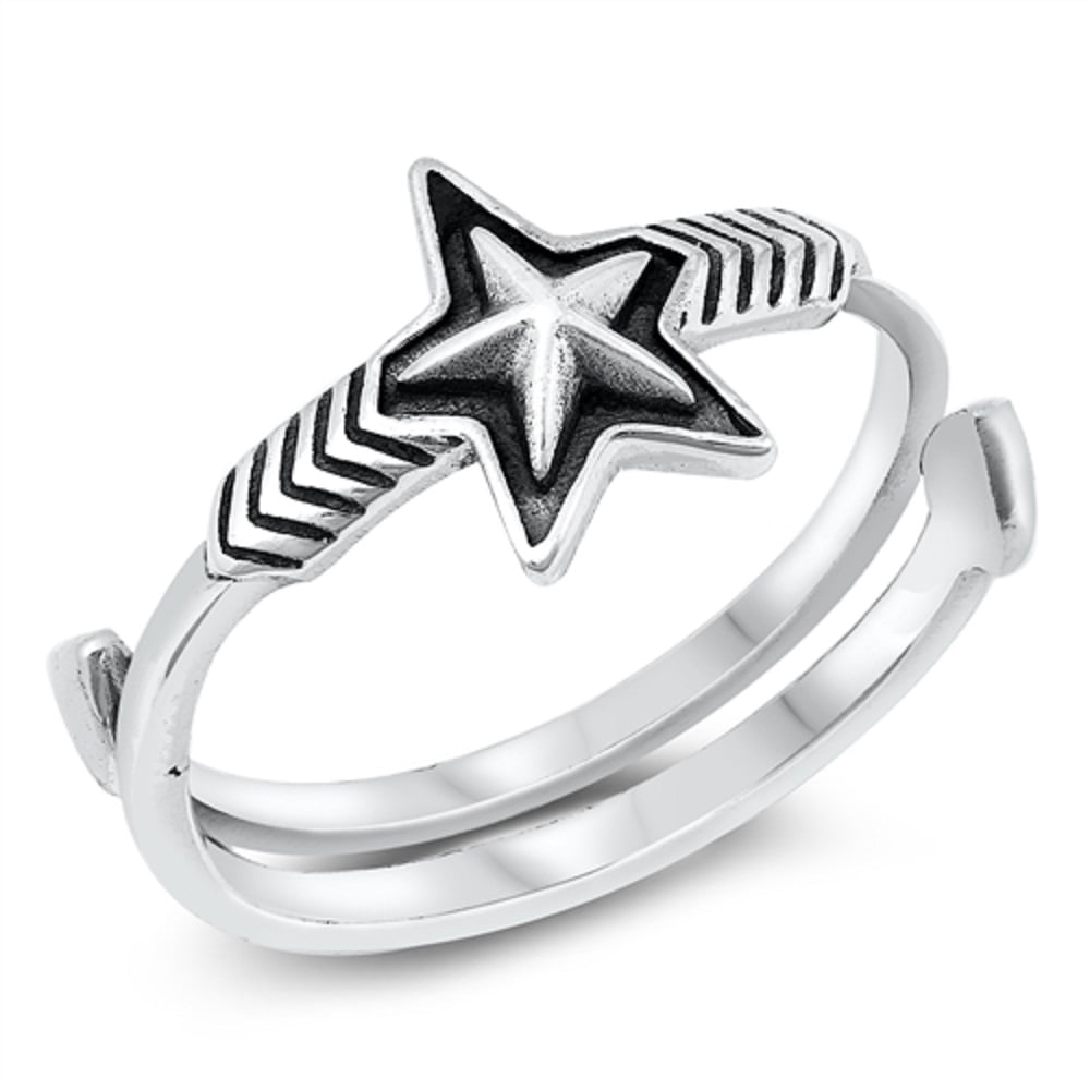 Stars Band Ring Sterling Silver 925 Oxidized Jewelry Face Height 8 mm Size 6 
