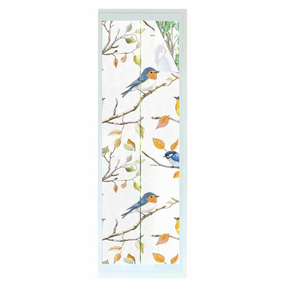 Window Privacy Film Tree Bird Stained Glass Window Film Decorative Sun Block Window Cover Spring Watercolor Leaf Branch Watercolor Window Clings Static Adhesive Sticker for Bathroom 17.7"x78.7"