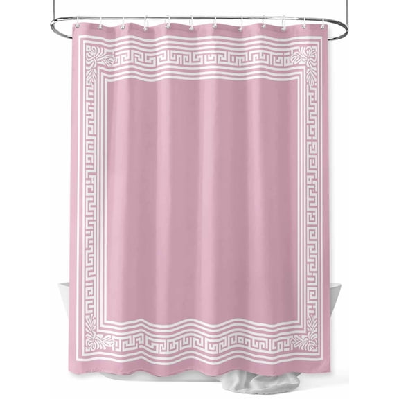 Shower Curtain Greek Key Design Shower Curtains for Bathroom, Waterproof Polyester Shower Curtain Set with Hooks, Small Stall Size 36" x 72" Pink