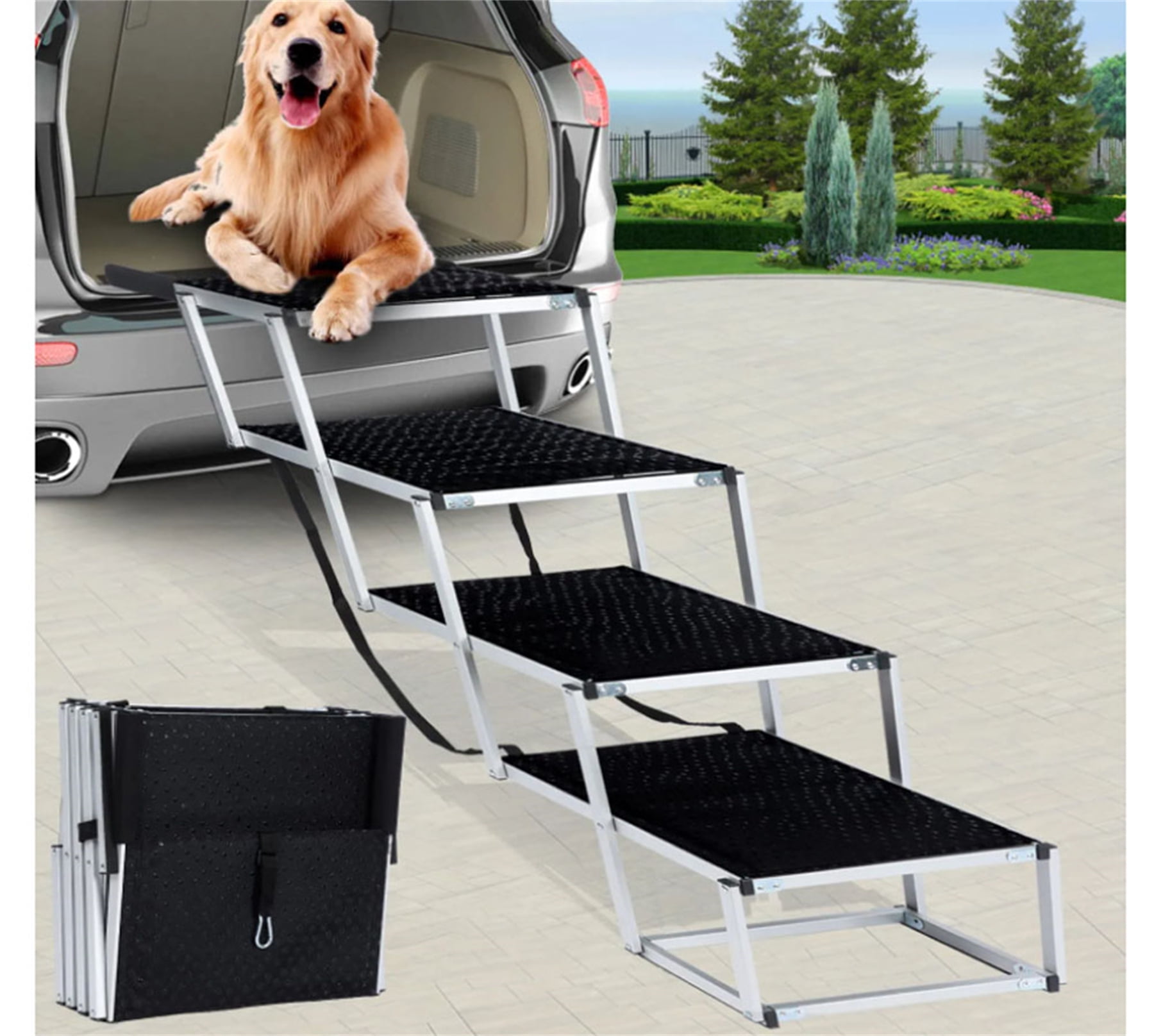 Extra Wide Dog Stairs for Large Dogs Car, Lightweight Aluminum Dog