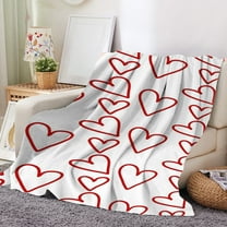 PATLOLLAV Valentine's Day Flannel Throw Blanket,Red Love Heart Pattern Blanket,Lightweight Soft Warm Fleece Blankets for Sofa Couch Bedroom,Romance Sweet Beige Blanket for All Seasons 40x30In