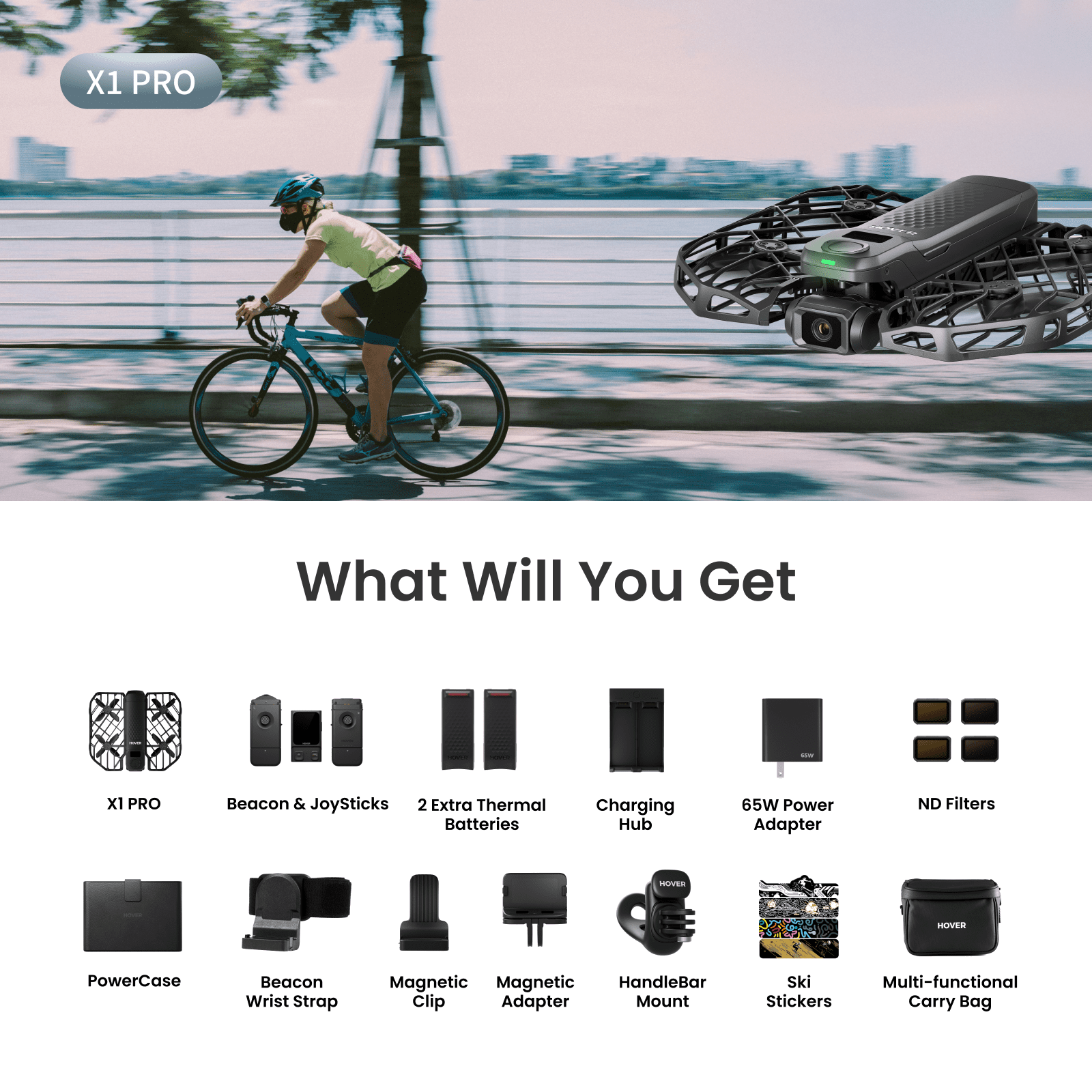HOVERAir X1 PRO 4K UHD Action Flying Camera, Foldable Drone with AI Follow, Palm Launch, 2-Axis Gimbal, 104° FoV, for Outdoor Sports (Ultimate Combo)