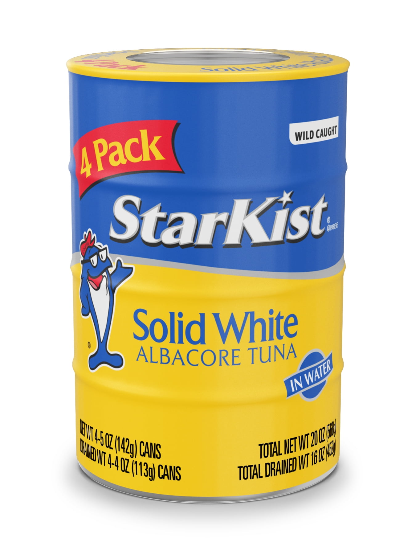 (3 pack) Starkist Solid White Albacore Tuna In Water 25% Less Sodium, Wild Caught, 26g Protein, 5 oz, 4 Cans