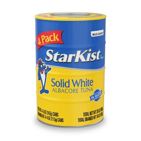 Starkist Solid White Albacore Tuna In Water 25% Less Sodium, Wild Caught, 26g Protein, 5 oz, 4 Cans
