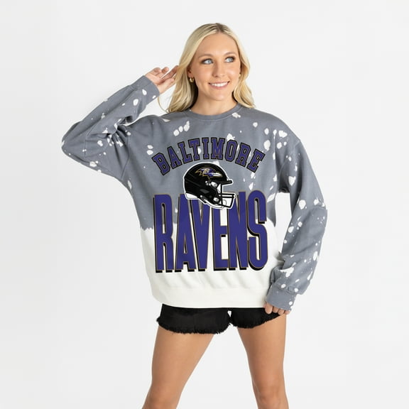 Women's Gameday Couture Gray Baltimore Ravens Arch Rivals Faded Wash Sweatshirt