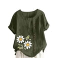 thumbnail image 5 of Cmfcve Women's Graphic Tops Short Sleeve Round Neck Cotton Linen Tee Shirt Breathable Henley Button Blouse, 5 of 5