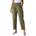 thumbnail image 3 of ClodeEU Women's High Waisted Elastic Waist Tapered Cropped Pants,Casual Trousers with Pockets Army Green,Women's Plus L, 3 of 9