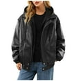 thumbnail image 4 of Uootdi Cropped Leather Jacket for Women Vintage Style Motorcycle Bomber Jacket Faux Leather Lapel Neck Zip Up Long Sleeve Coats Fall Going Out Jackets, 4 of 8