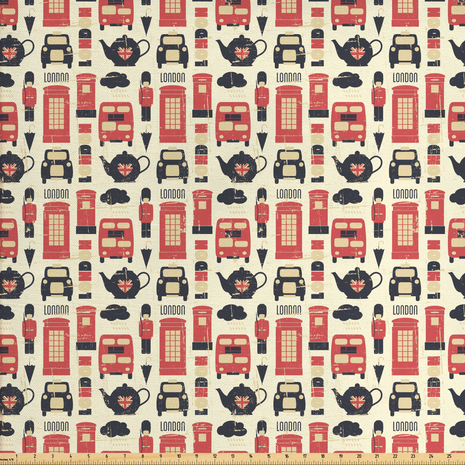 London Fabric by The Yard, Grunge Looking Vintage Traditional Theme