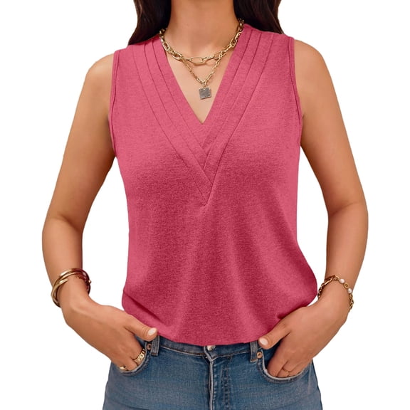 Women V Neck Tank Tops Casual Summer Loose Fit Sleeveless Shirts Blouse