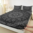 thumbnail image 3 of Manfei Bohemian Mandala Bed Sheets 4pcs for Girls Women, Hippie Floral Flower King Sheets, Black White Sheet Set, Microfiber Bedroom Decor, 3 of 7