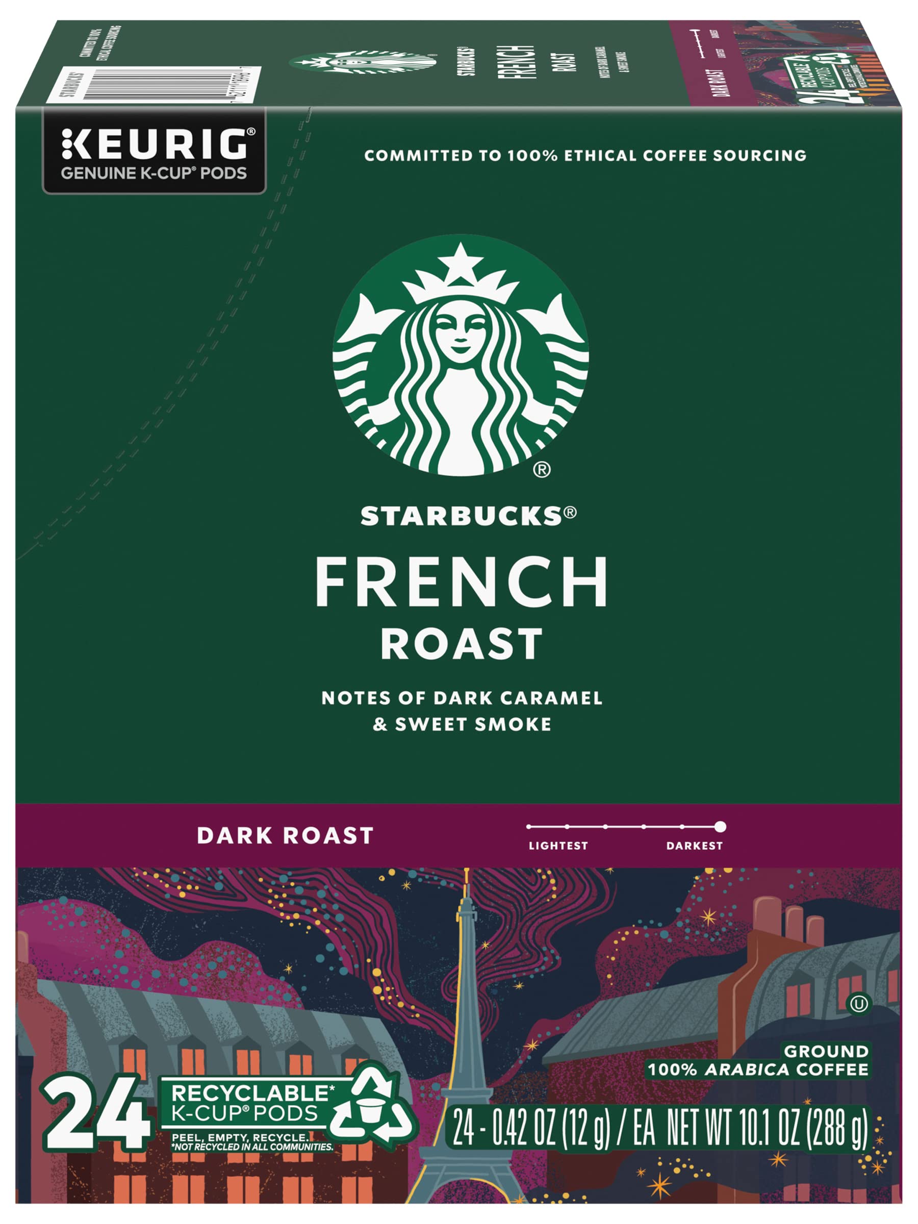 Starbucks Coffee K-Cup Pods, French Roast, Dark Roast Coffee, Notes Of Dark Caramel & Sweet Smoke, Keurig Genuine K-Cup Pods, 24 Ct K-Cups/Box (Pack Of 3 Boxes)