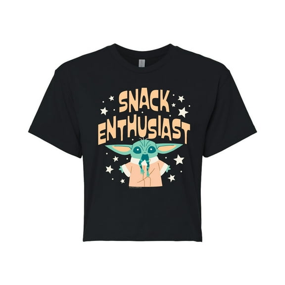 Star Wars - The Mandalorian Snack Enthusiast Grogu  - Juniors Cropped Short Sleeve Graphic T-Shirt