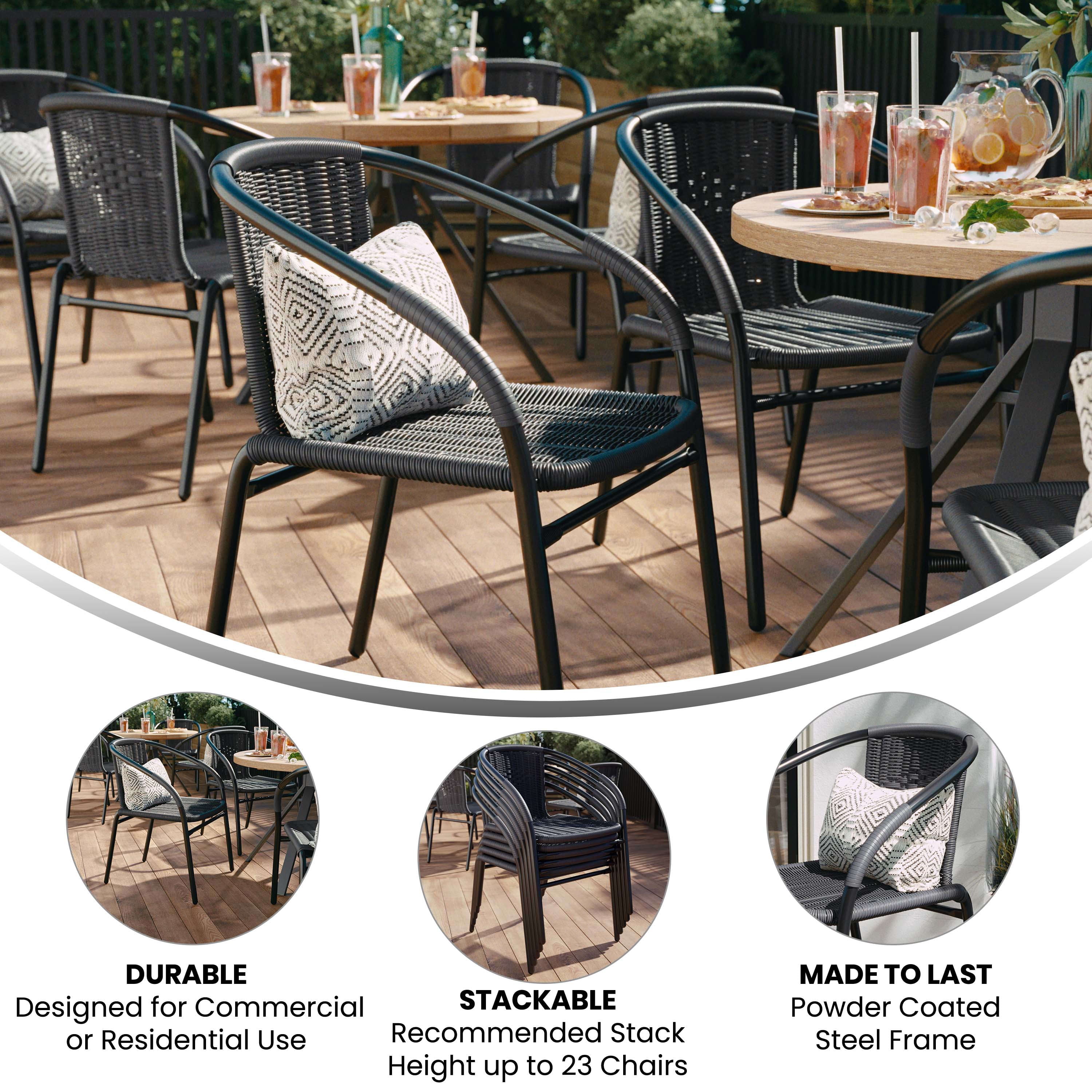 (4 pack) BizChair Lila Indoor/Outdoor Stacking Rattan Patio Chairs, Set of 2, Gray