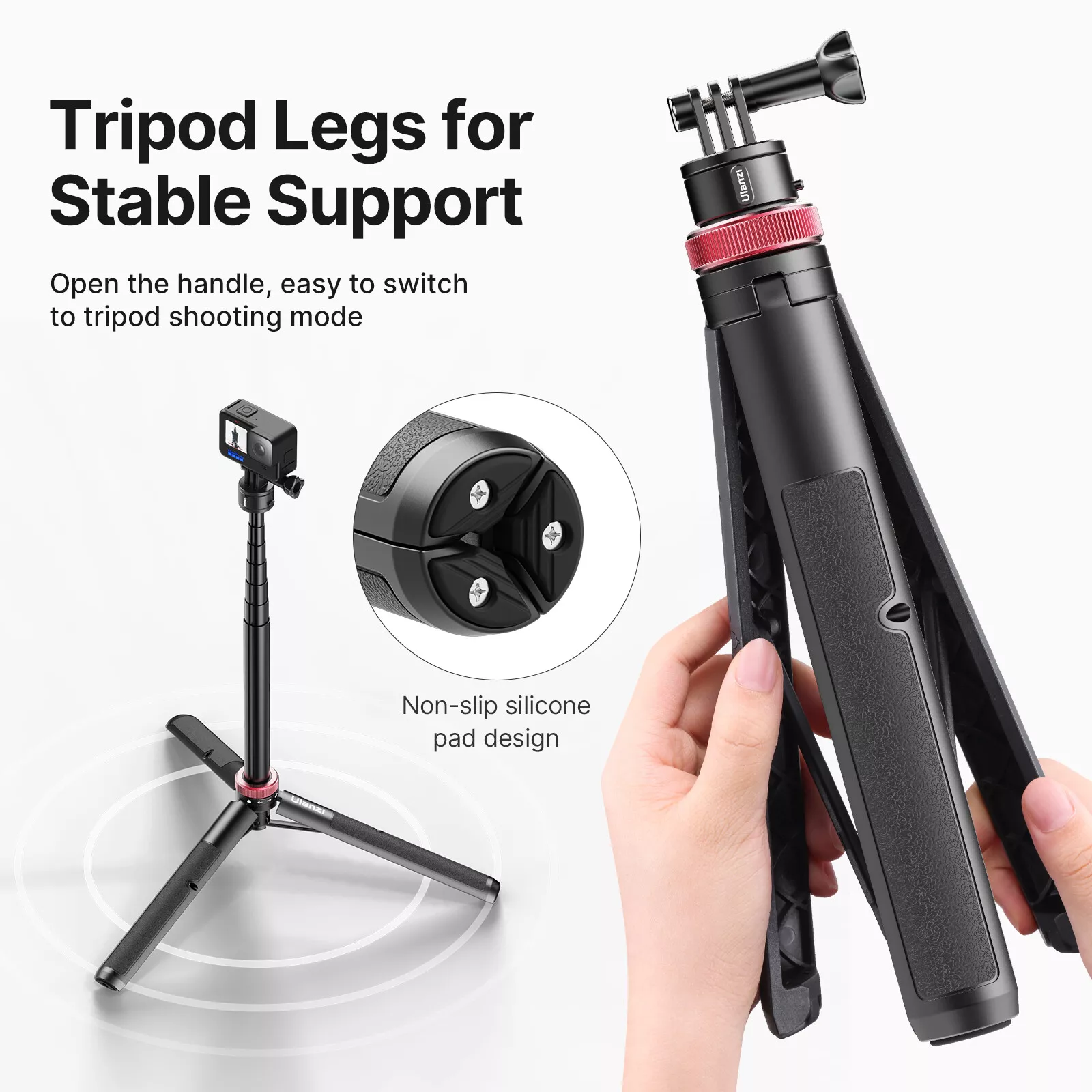 Ulanzi Go Quick II 1.4m Extendable Tripod – Magnetic Quick-Connect Tripod for GoPro Hero 12-5, Insta360 & DJI Action Cameras