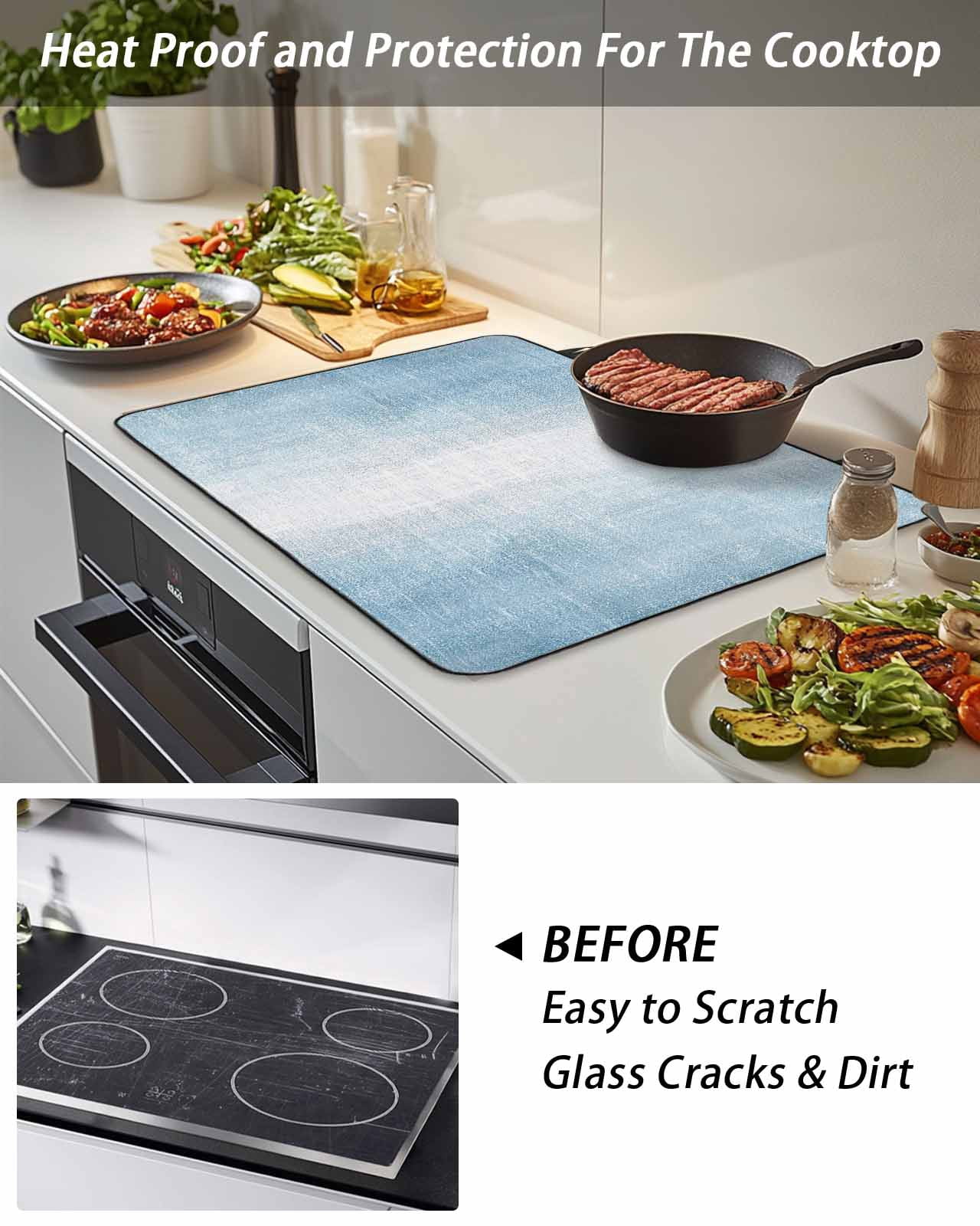 Stove Top Covers for Electric Stove, Blue Ombre Glass Stovetop Cover Protector, Modern Abstract Art Aesthetics Induction Cooktop Protector Oven Mat for Kitchen Countertop 24"x21"