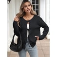 thumbnail image 5 of Sweaters for Women Trendy Fall Winter Open Front Long Sleeve Button Down Cropped Lady Jacket Black S, 5 of 9