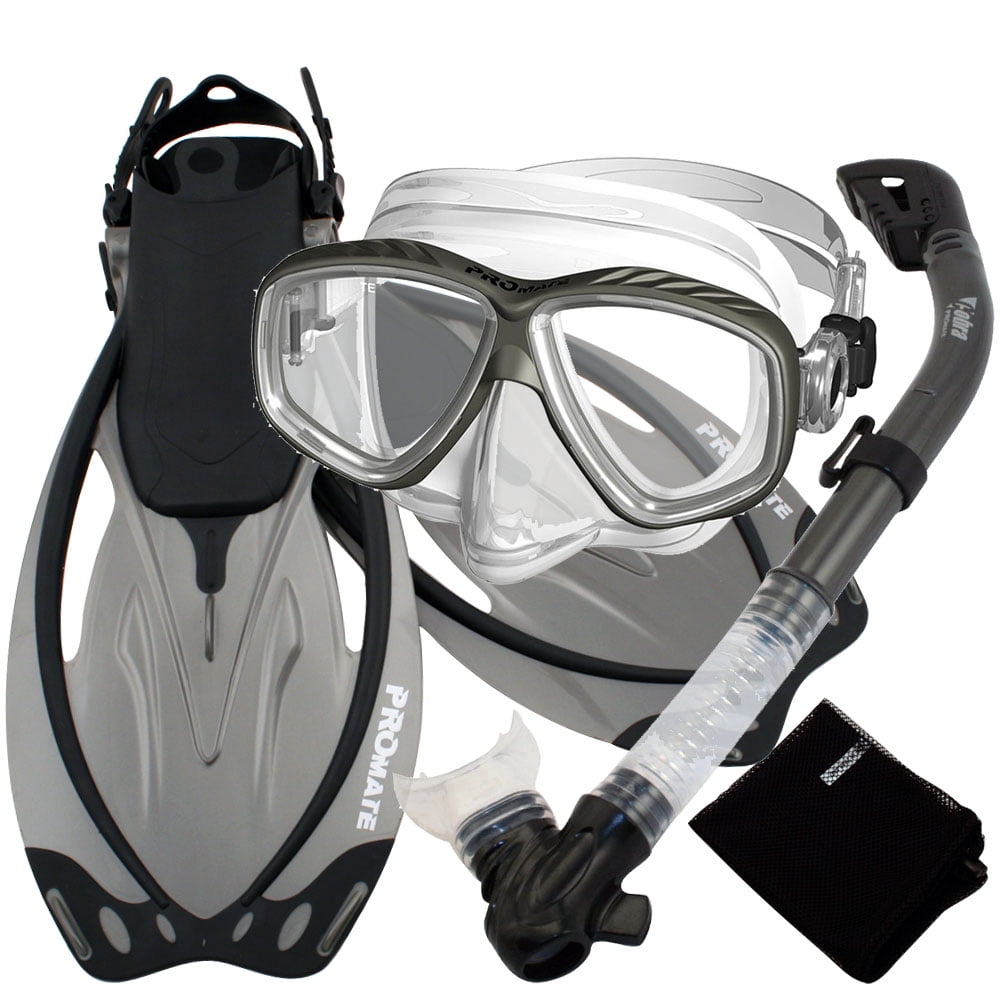 Snorkeling Scuba Dive DRY Snorkel Purge Mask Diving Fins Gear Set, Ti ...
