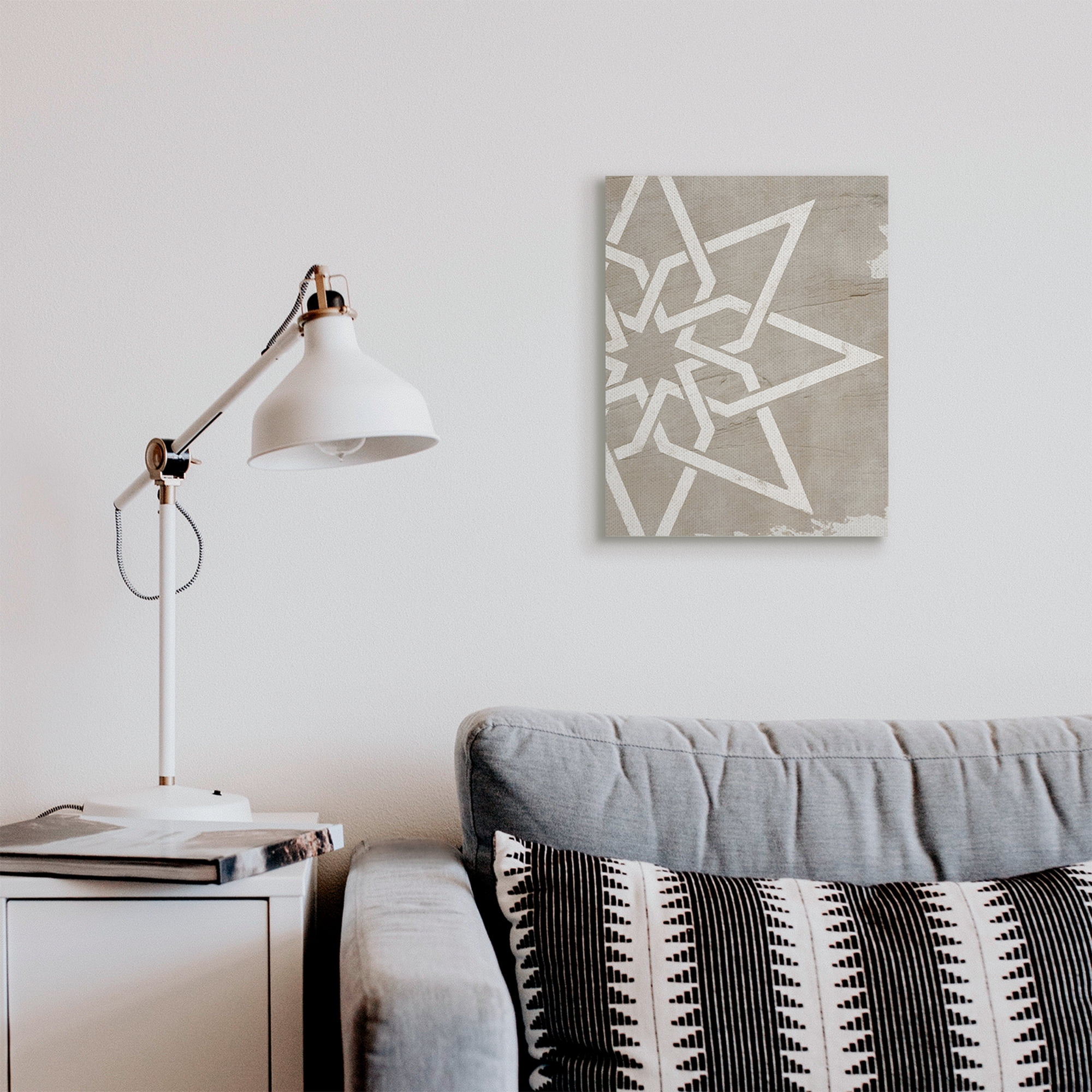 Stupell Industries Geometric Eight Point Star Distressed Grain Detail Abstract Painting Gallery Wrapped Canvas Art Print Wall Art, 16 x 20