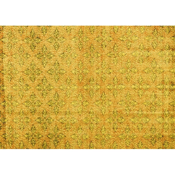 Ahgly Company Machine Washable Indoor Rectangle Persian Yellow Traditional Area Rugs, 4' x 6'