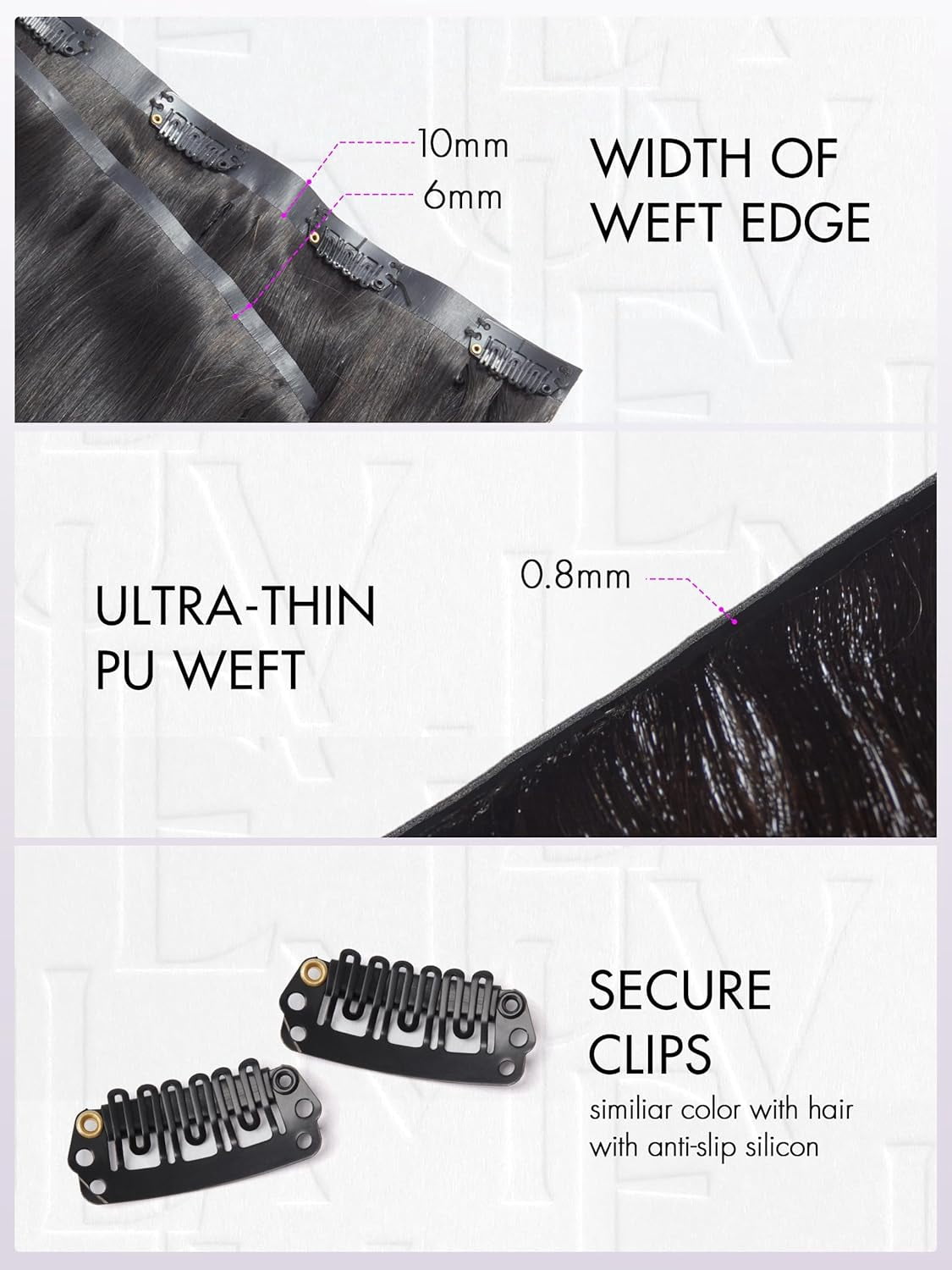 LUVME Clip in 14" Human Hair Extensions Full Max with 2 Pack Natural Black Seamless for Women