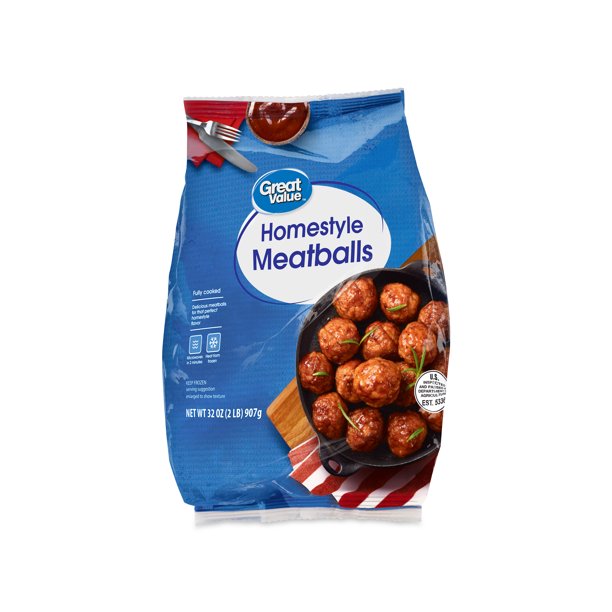 Great Value Fully Cooked Homestyle Meatballs, 32 oz (Frozen)