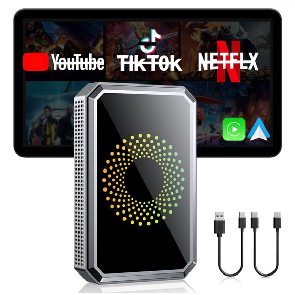 LAMTTO 3-in-1 Wireless CarPlay & Android Auto AI Box, Built-in Online Video Apps, Dual WiFi Plug & Play Dongle for OEM Wired CarPlay Cars