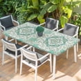 thumbnail image 2 of Turquoise Boho Table Cloths for 5 Foot Rectangle Tables, Vintage Abstract Art Floral Ethnic Tribe Patio Waterproof Elastic Fitted Tablecloths, Washable Rectangular Table Cover for Camping, 2 of 8