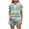 thumbnail image 2 of Hxlamzoo Women's Short Sleeve Tees Relaxed Fit V Neck Striped Print Button Blouses Chic Casual Tops, 2 of 8