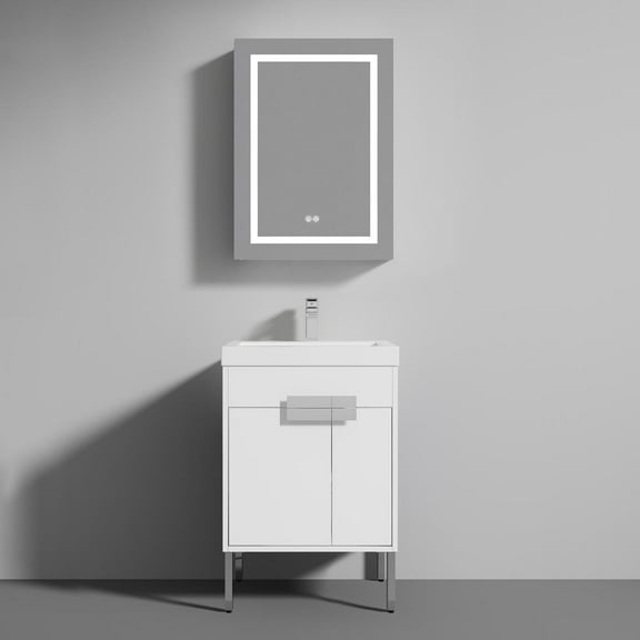 24" Freestanding Bathroom Vanity with Sink - Chrome Hardware - Matte White