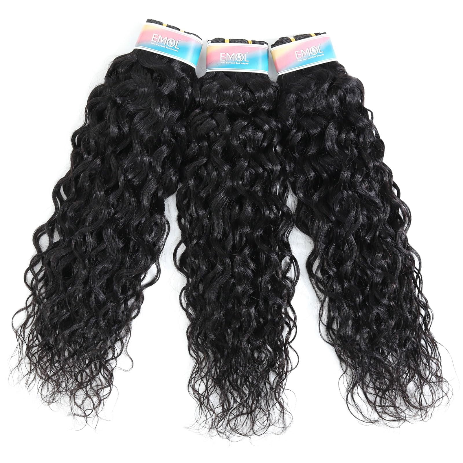 3Bundles Water Wave Human Hair Bundles Curly Bundles Human Hair for Black Women, Wet and Wavy 300g Human Hair Extensions