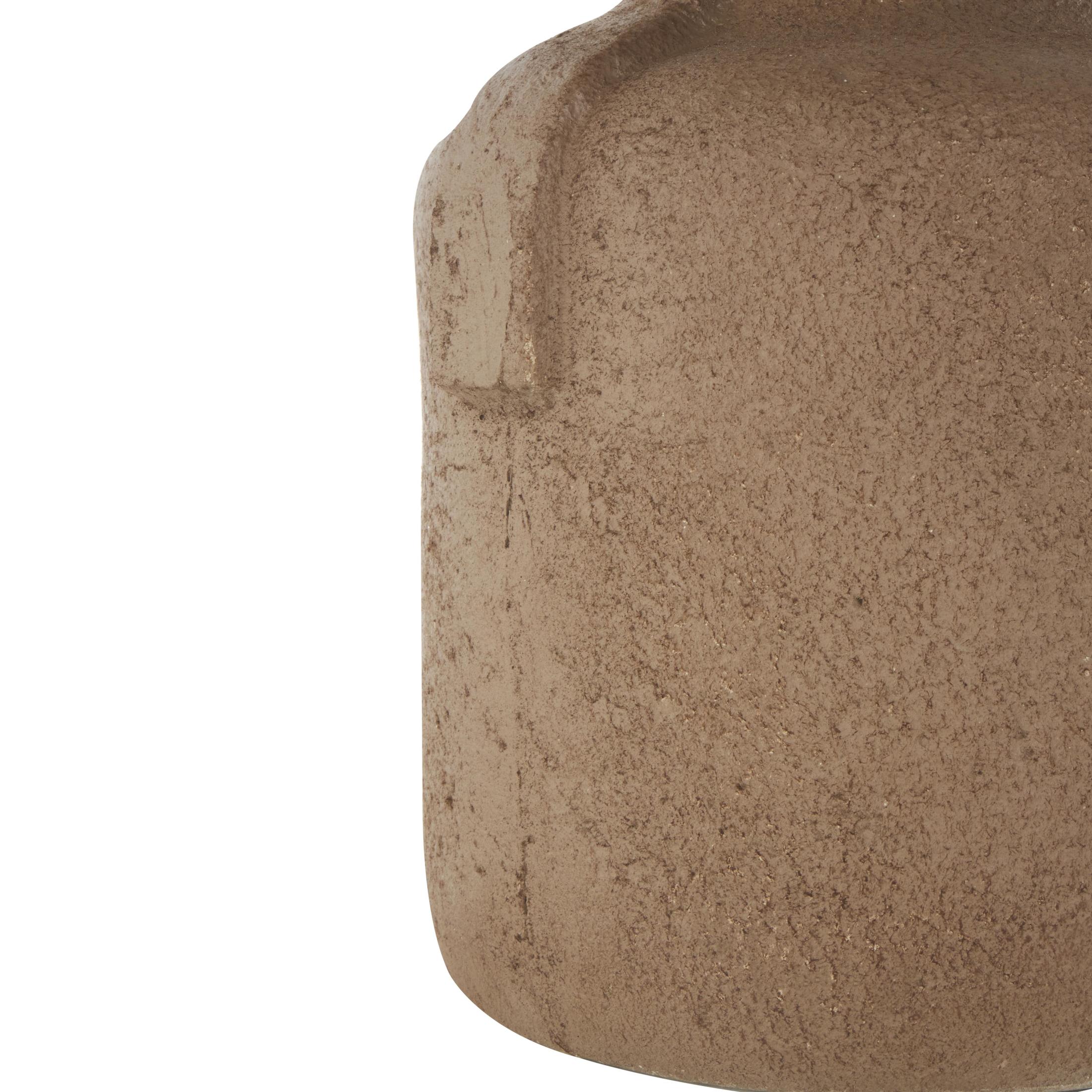 DecMode 15" Abstract Distressed Textured Brown Paper Mache Vase with Geometric Handle