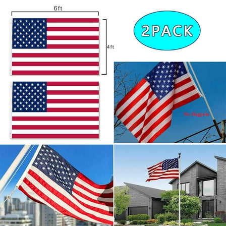 2 Pcs 4x6 FT American Flag 300D Nylon US National Flag with Brass Grommets, Fade Resistant Outdoor/Indoor Flag for Courtyard Festival Decoration