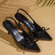 thumbnail image 4 of Negro Punteado Tacones Del Dedo Del Pie Patente Cuero Arco Bombas de Espalda con Correa Ajustable Tacón 8cm para las Mujeres Desgaste Casual Y Formal, 4 of 9