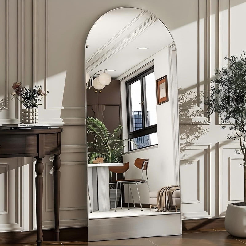 SEETHRUGLIMMER 71.3"x 26" Arched Full Length Mirror Floor Mirror with Stand Wall Mounted, Silver
