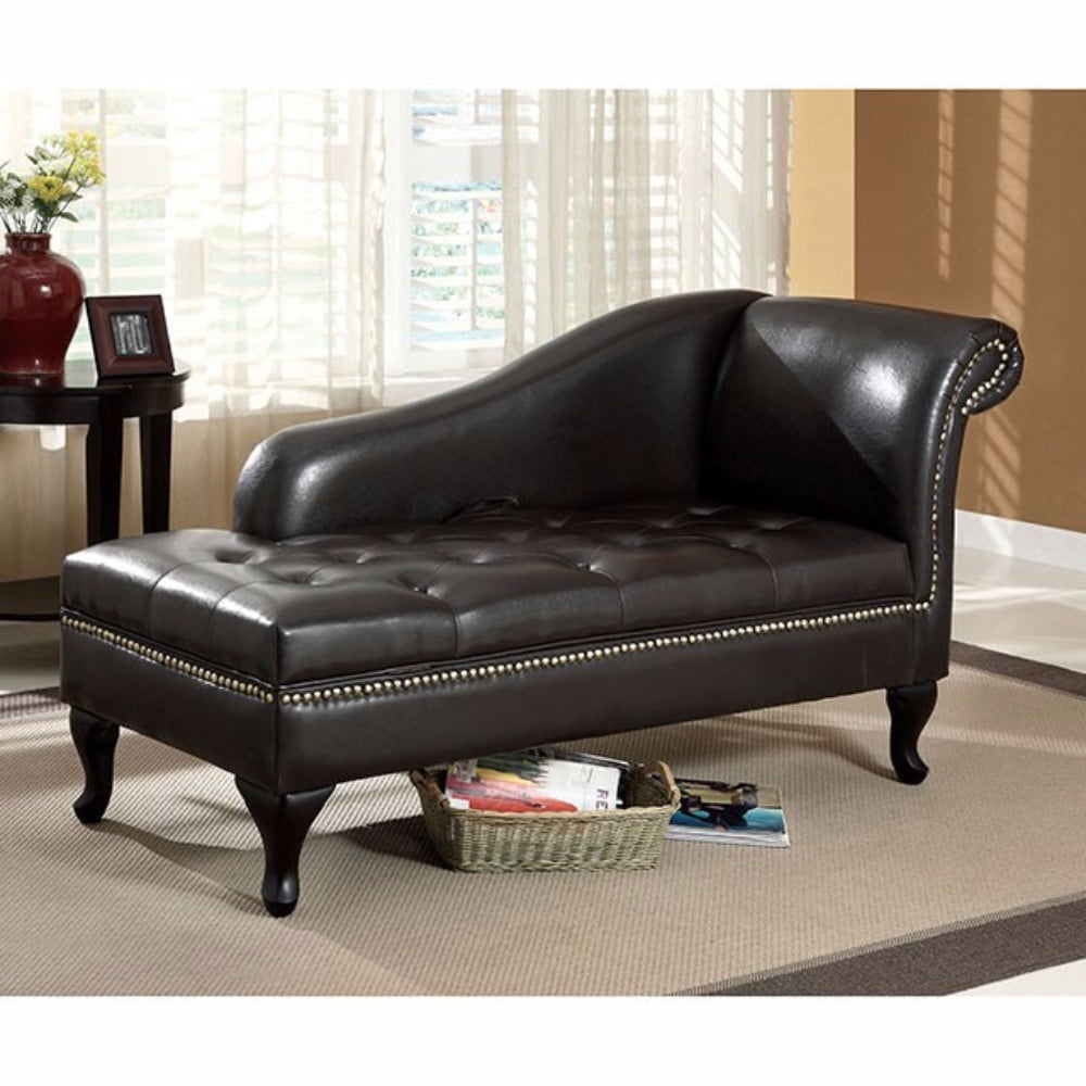 Glorious Contemporary Leatherette Storage Chaise, Black