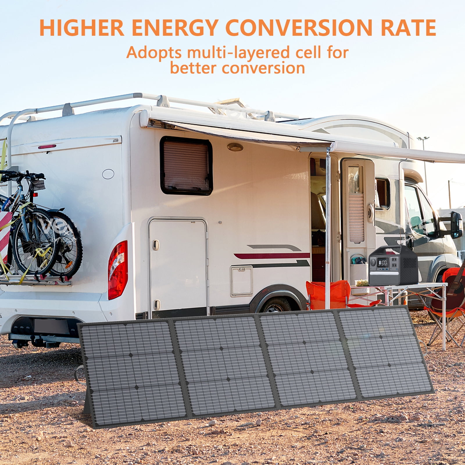MHPOWOS 220W 40V Portable Solar Panel Solar Cable Solar Panel Kit IP67 Waterproof Durable for Powerstation RV Camping