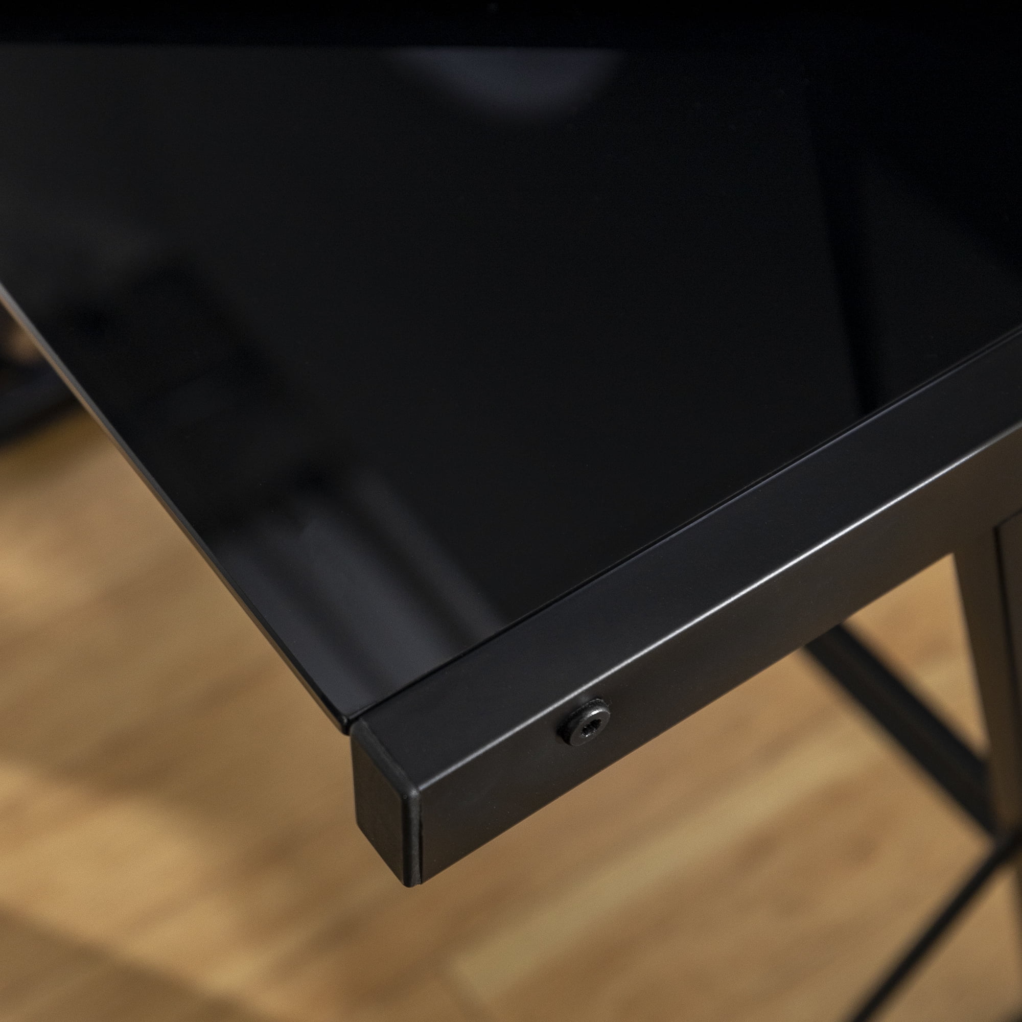 Modern Glass and Metal L-Shaped Corner Computer Desk by Manor Park
