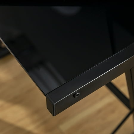 Walker Edison - 51" L-Shaped Modern Glass Corner Computer Desk - Black