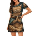 thumbnail image 1 of Fotbe Surreal Meditating Cat Bata de Dormir para Mujer con Estampado, Camisón de Algodón de Manga Corta, Ropa de Dormir Casual, 1 of 6