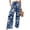 Navy, variant on Womens Pants Casual High Waist Capris Pants Fashion Wide Leg Cotton Linen Trouser Plus Size Loose Floral Print Pants with Pocket Navy 2XL